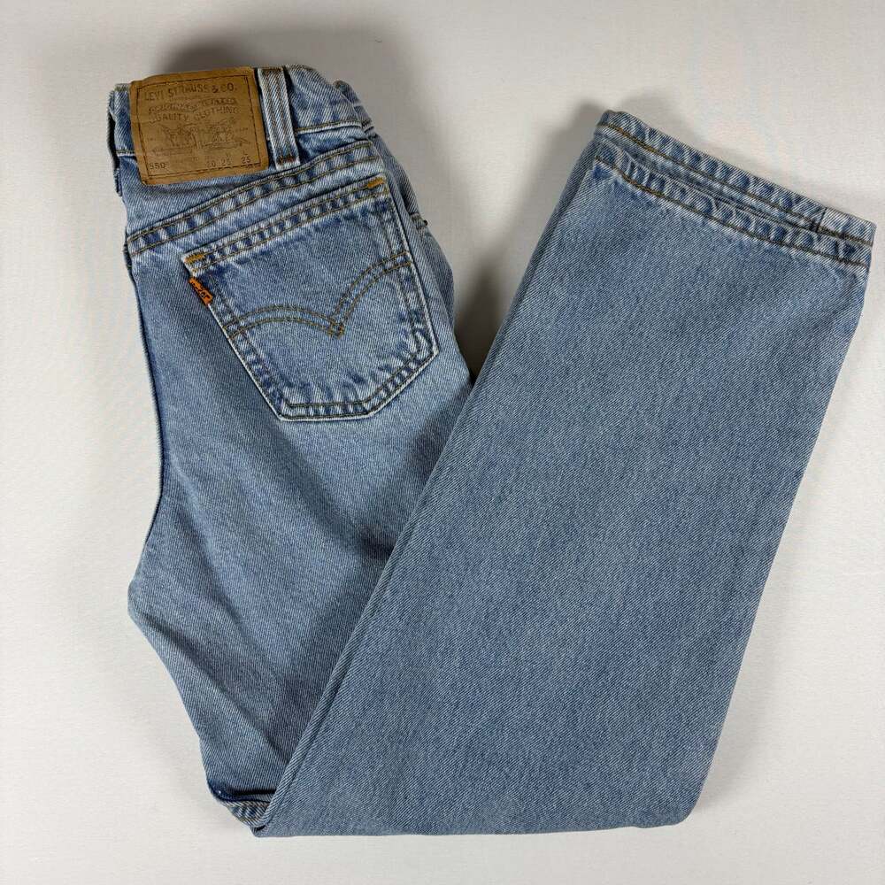 Vintage 90s Levis 550 Jeans Youth Boys Size 10 Light Wash Made in USA 23x25